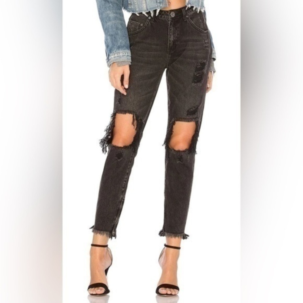 ONE TEASPOON | Freebird High Waist Distressed Black Oak  Raw Hem Jeans Size 27